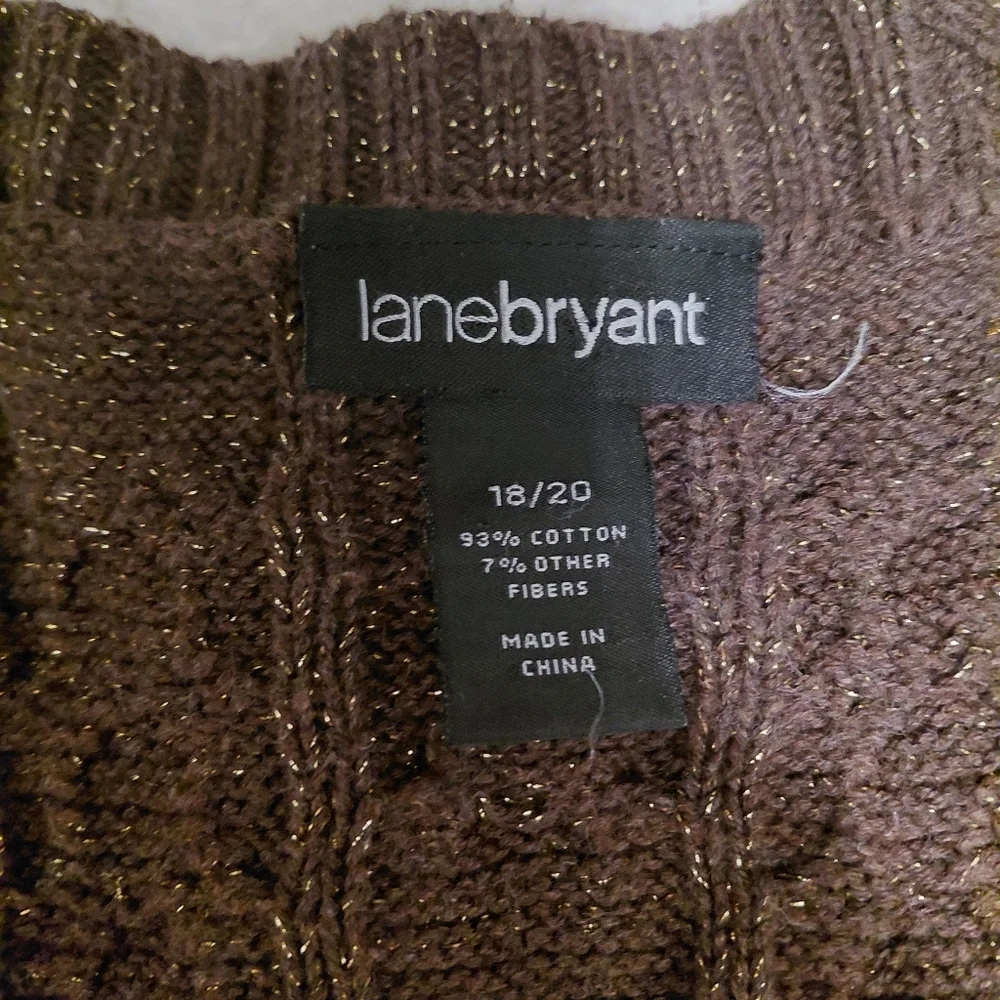 Brown & Gold Metallic Tinsel V Neck Crochet Sweater